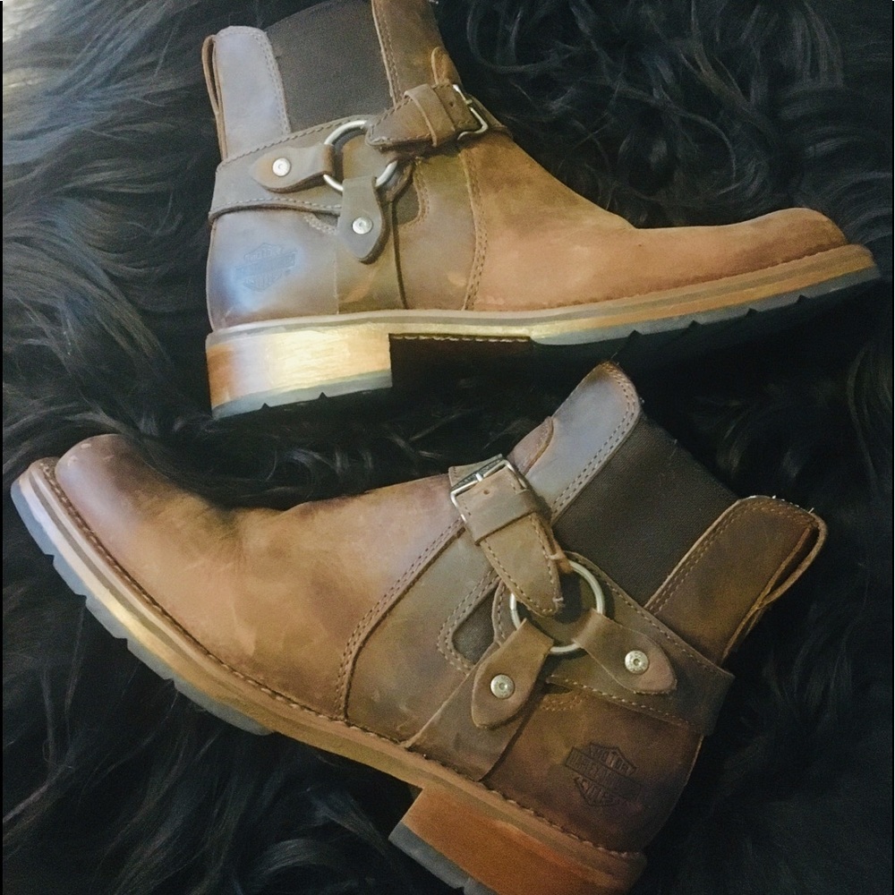 Vintage Harley Davidson Harness Ankle Boots, Sz 8